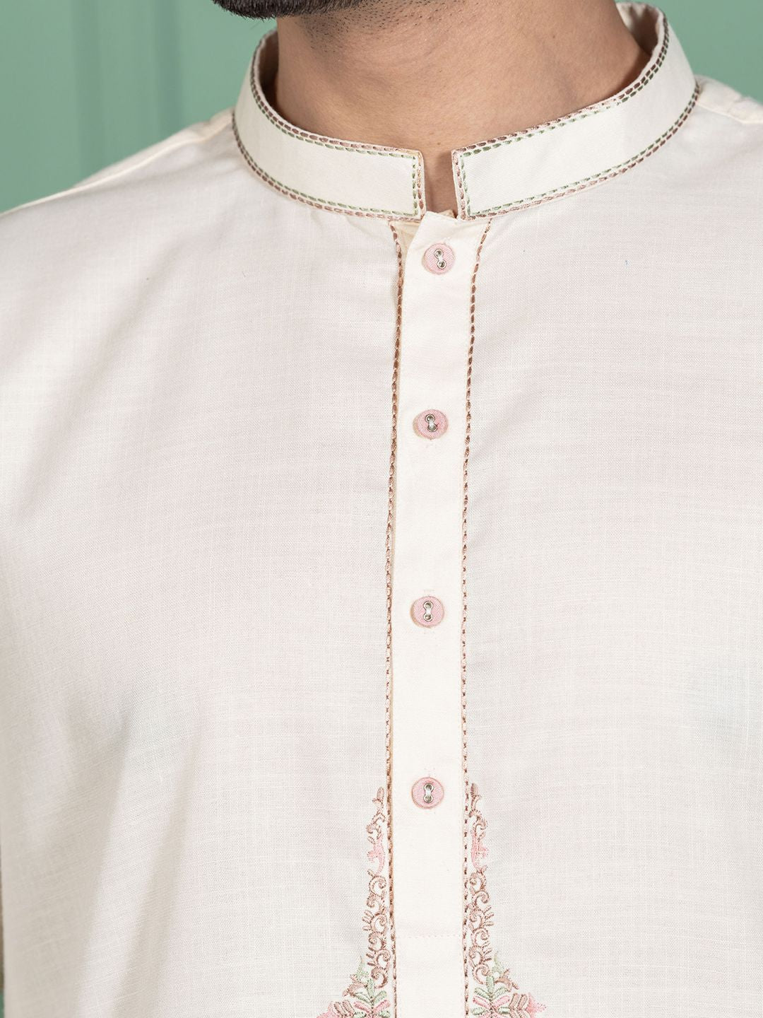 KISAH Ethnic Motif Embroidered Mandarin Collar Thread Work Kurta