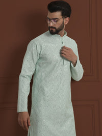 SOJANYA LUXE Lelaki Motif Etnik Sulam Kolar Mandarin Kurta Lurus Dengan Pijama