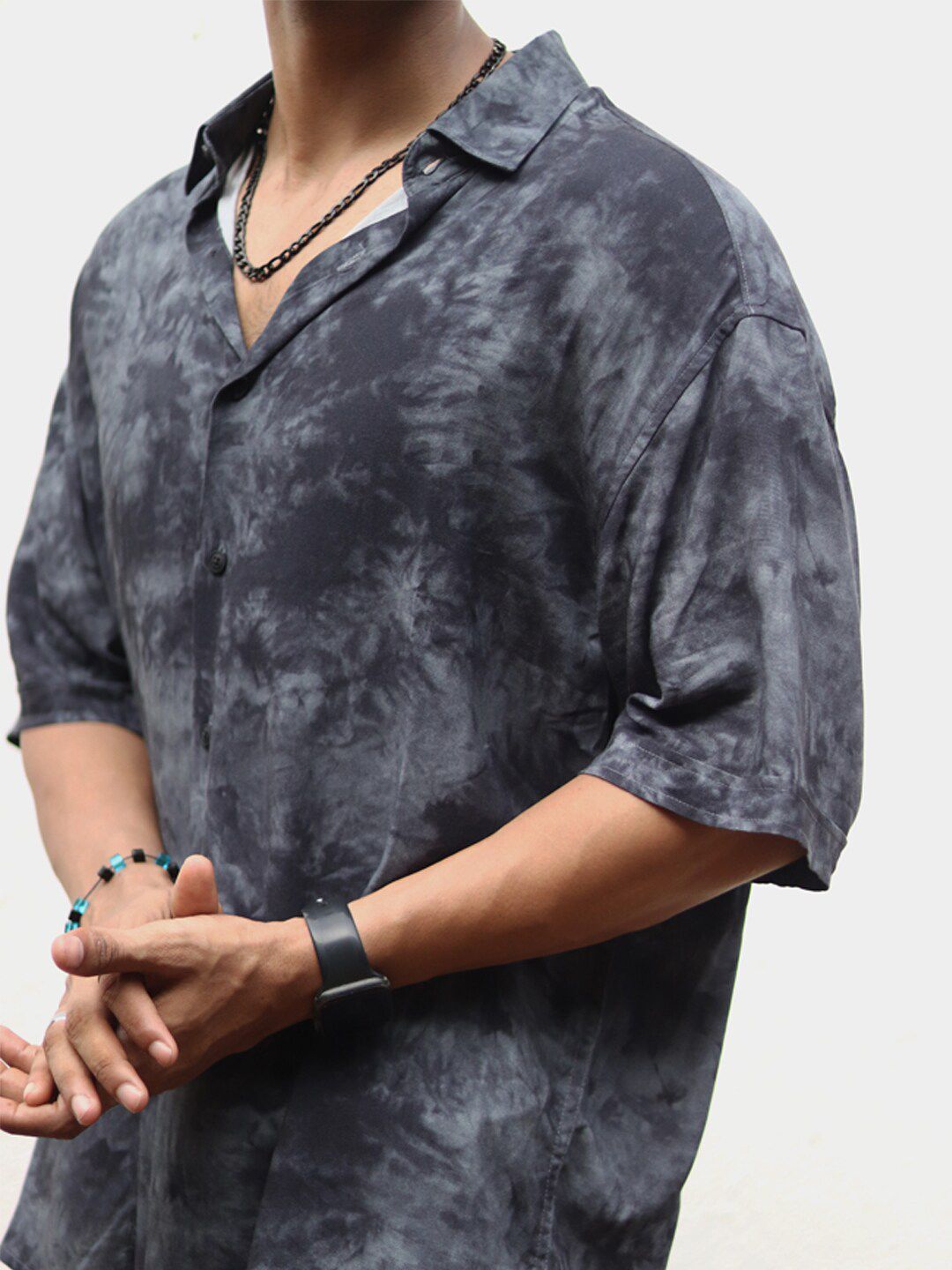 Powerlook Grey India Slim Oversize Opaque Tie & Dye Casual Shirt