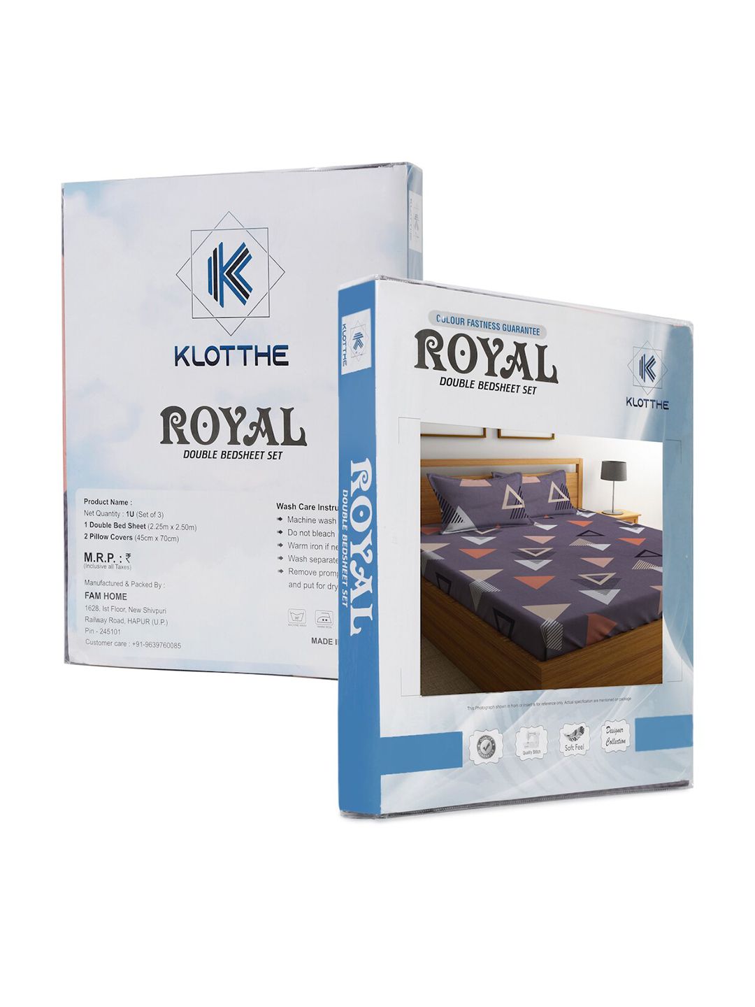 KLOTTHE Purple Geometric Polycotton 300 TC King Halus Cadar dengan 2 Sarung Bantal-98 x 87 inci