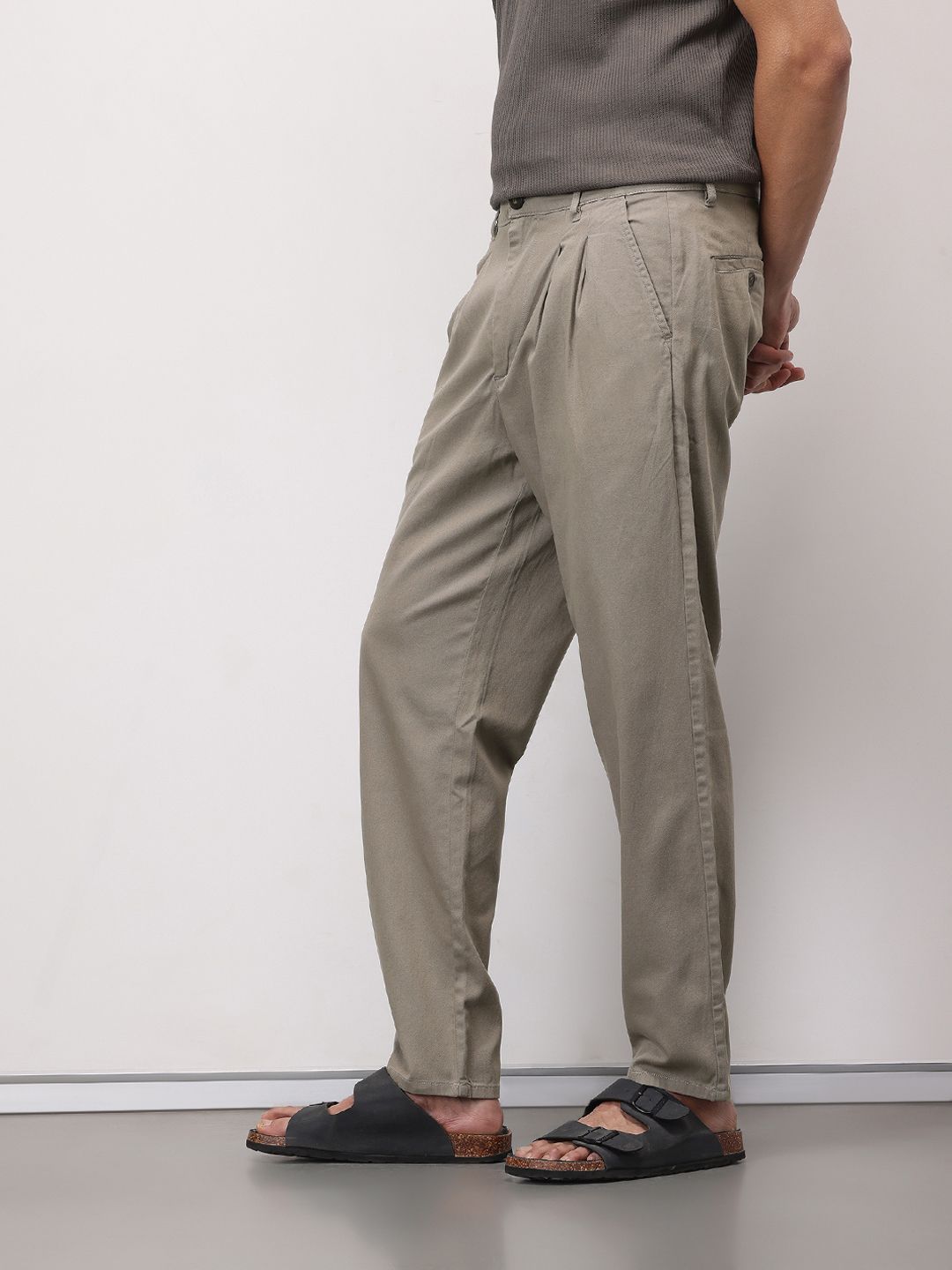 ether 365 Essentials Men Tapered Fit Pleated Chinos Trousers