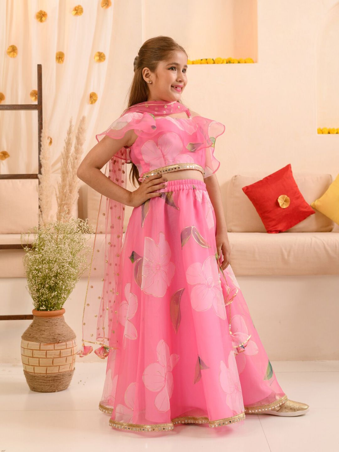 pspeaches Girls Printed Ready to Wear Lehenga & Blouse With Dupatta