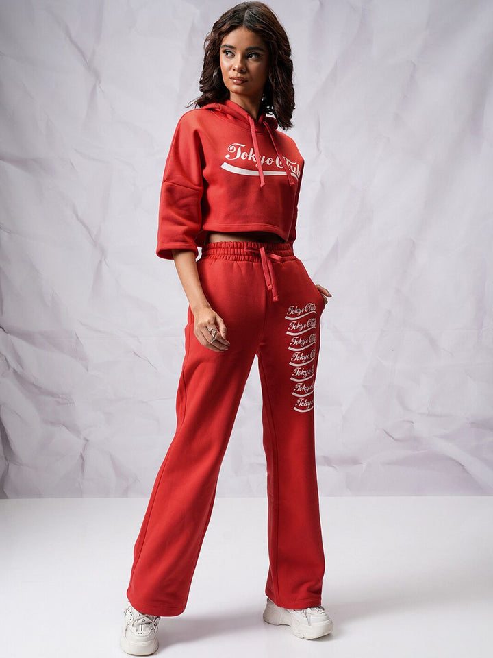 Tokyo Talkies Printed Hooded Terry Relaxed fit Sweatshirt with Trousers