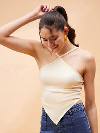 SASSAFRAS BASICS Ribbed Halter Neck Cotton Crop Top