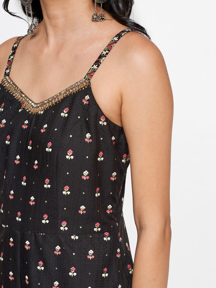 Global Desi Women Black & Gold-Toned Printed Basic Jumpsuit