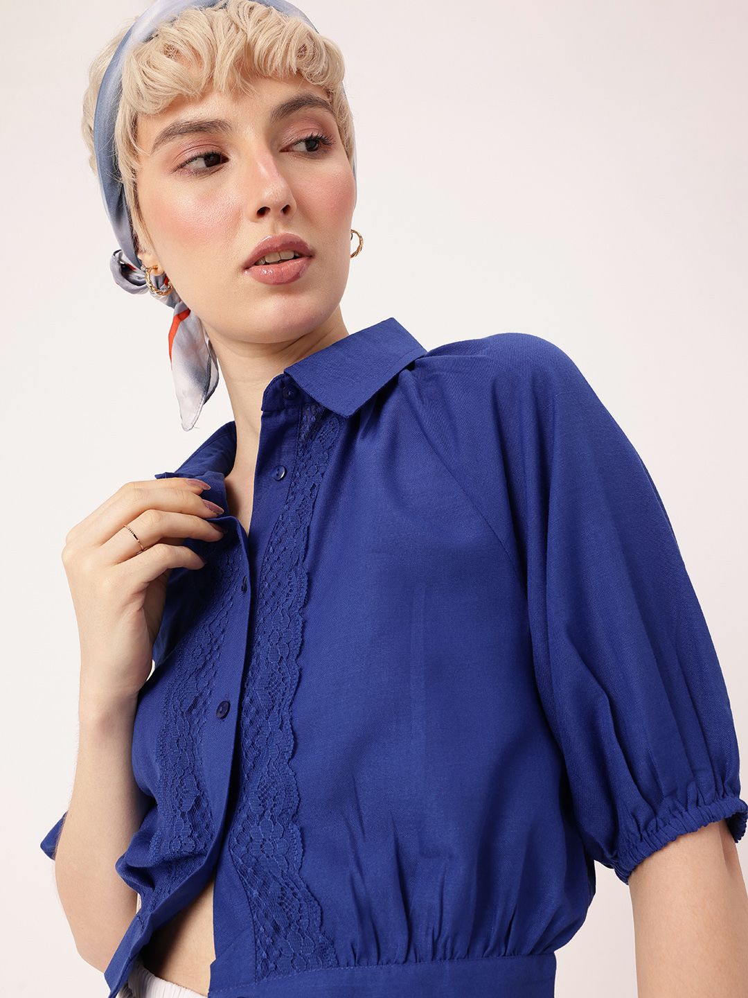DressBerry Cute Femi Peek-a-boo Pretty Lace Crop Shirt