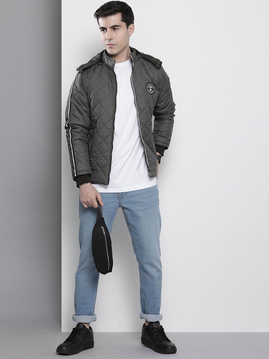 The Indian Garage Co Men Solid Puffer Jacket with Detachable Hood