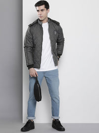 The Indian Garage Co Men Solid Puffer Jacket with Detachable Hood