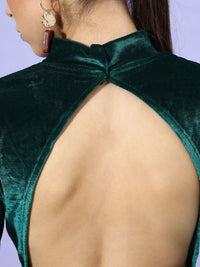 STREET 9 Women Gorgeous Green Solid Velvet Dress