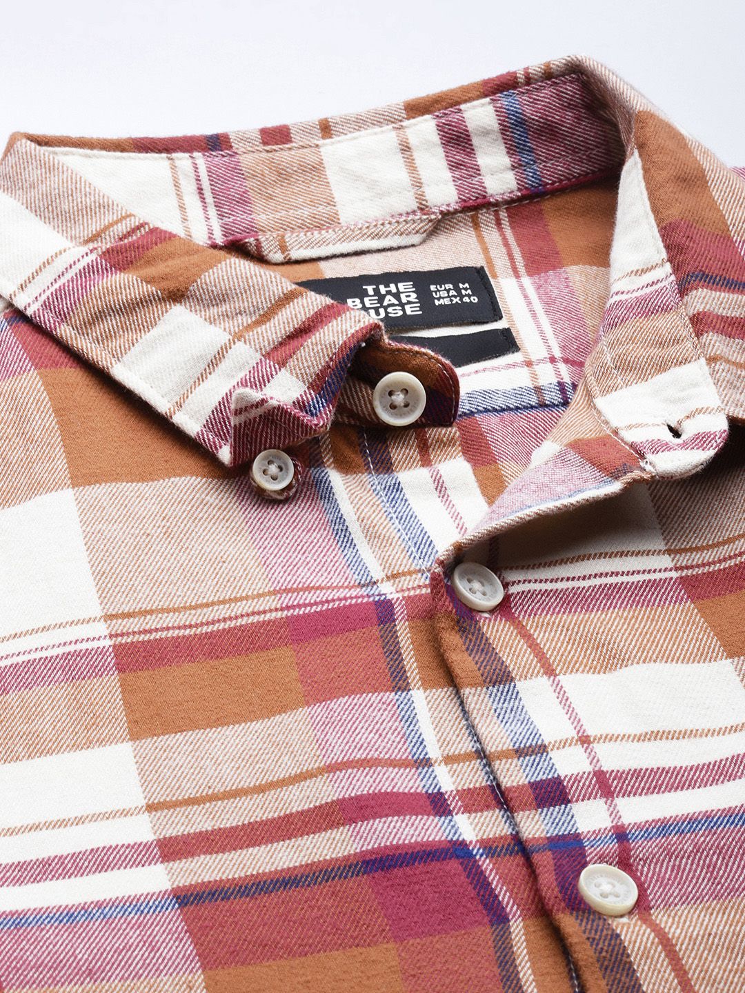 THE BEAR HOUSE Men Rust Orange & White Slim Fit Checked Pure Cotton Casual Shirt