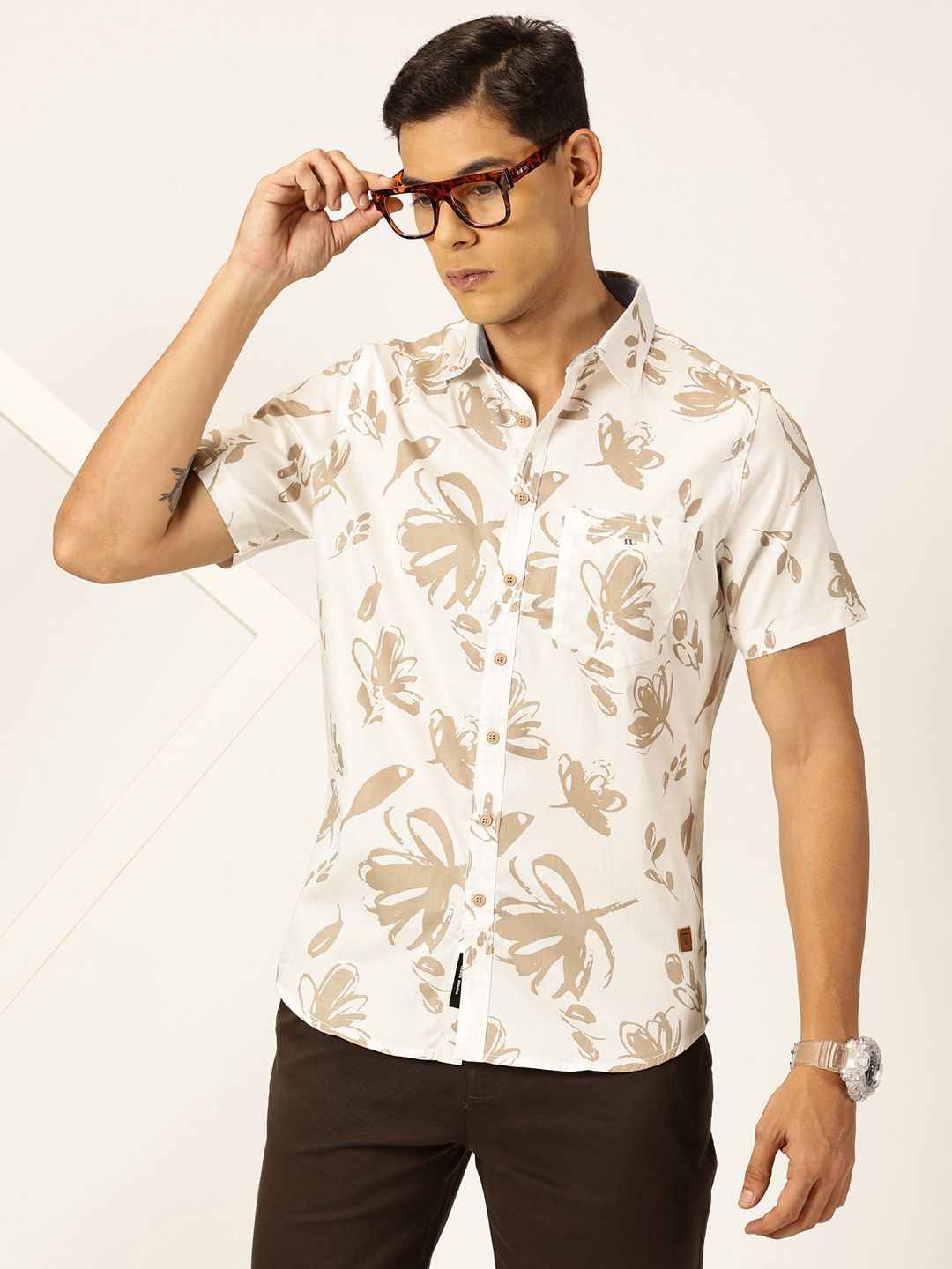 Thomas Scott Premium Slim Fit Floral Opaque Printed Cotton Casual Shirt