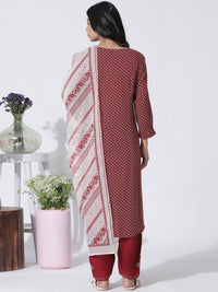 W Geometric Printed Square Neck Straight Kurta With Trousers & Dupatta