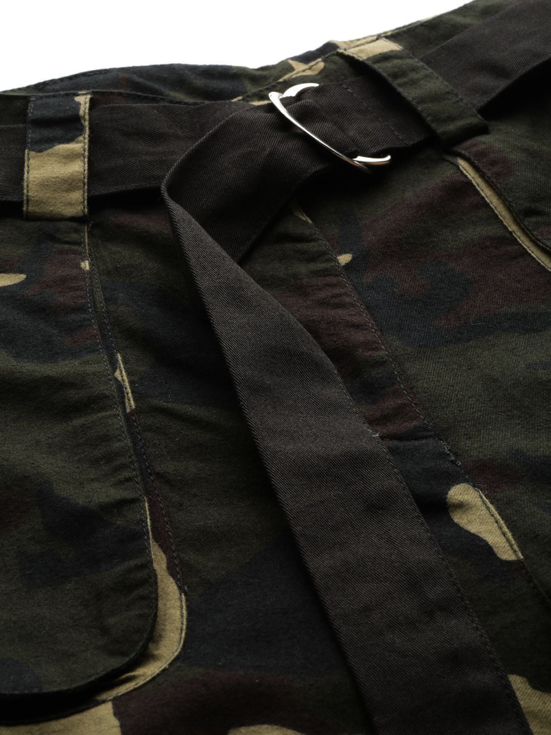 STREET 9 Women Olive Green & Brown Camouflage Print Cargos