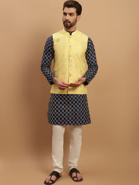 SOJANYA Geometric Embroidered Regular Kurta with Churidar & Embellished Nehru Jacket