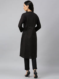 W Black Mandarin Collar Roll-Up Sleeves Pathani Kurta