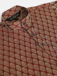SOJANYA Boys Maroon & Golden Woven Design Kolar Mandarin Jacquard Straight Kurta