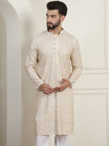 SOJANYA Woven Design Mandarin Collar Pure Cotton Straight Kurta