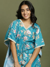 VASTRAMAY Girls Floral Printed Regular Mirror Work Kurta with Pyjamas