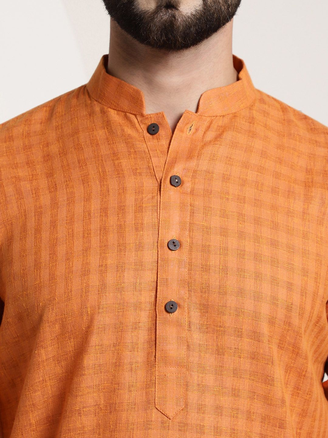SOJANYA Men Orange & White Woven Design Kurta with Churidar