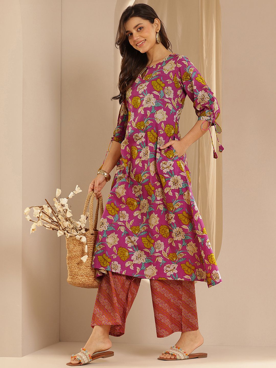 Libas Women Floral Printed Regular Pure Cotton Kurta with Palazzos