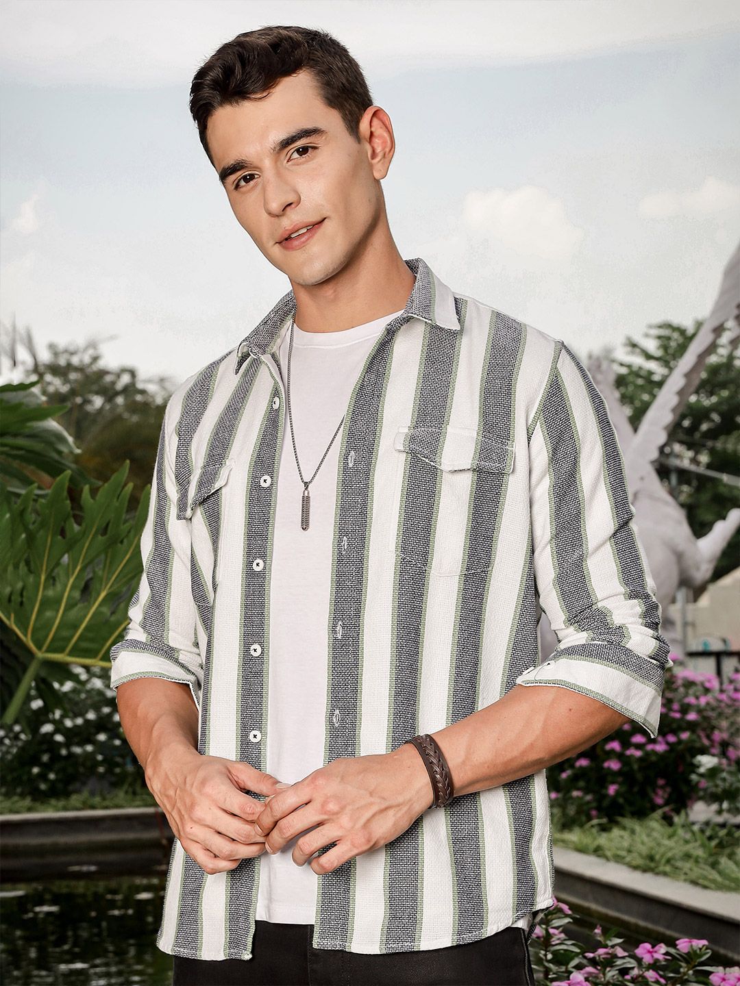 Thomas Scott Men Smart Slim Fit Opaque Striped Casual Shirt
