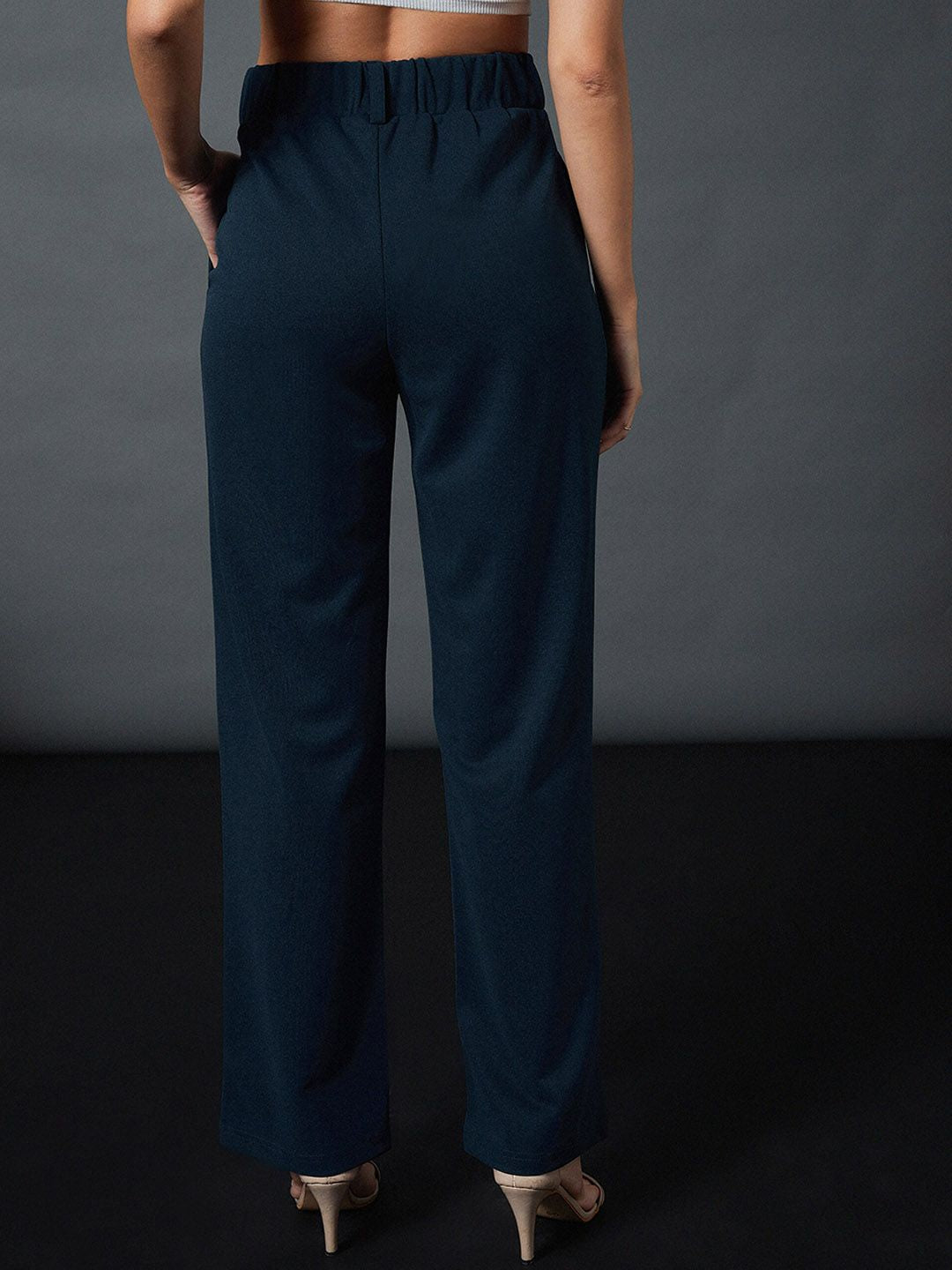 SASSAFRAS worklyf Straight Fit High Rise Plain Strechable Parallel Trousers