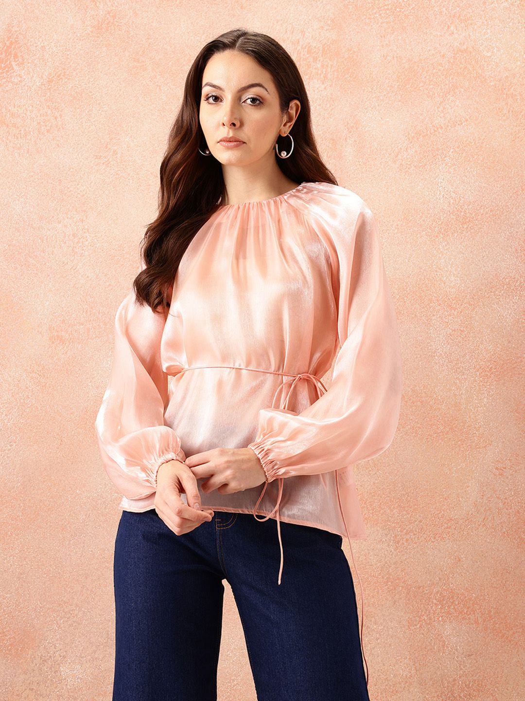 all about you Puff Sleeves Waist Tie-Up Top