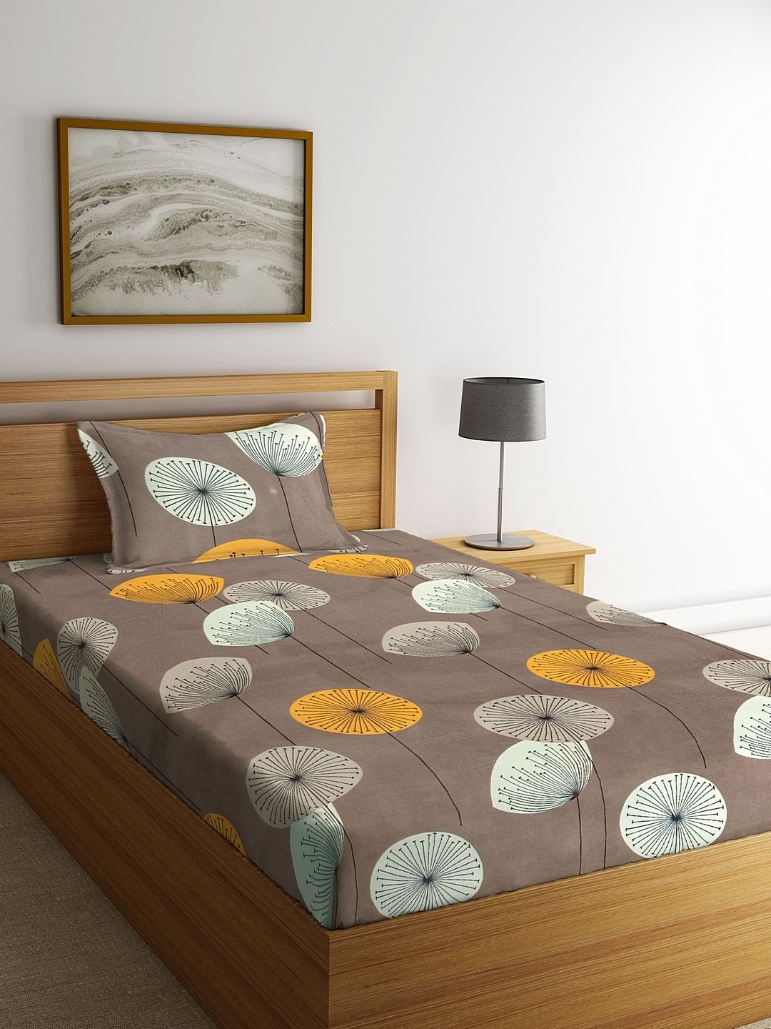 KLOTTHE Coklat Floral Polycotton 210 TC Single Cadar Halus dengan Sarung Bantal-85 x 59 inci