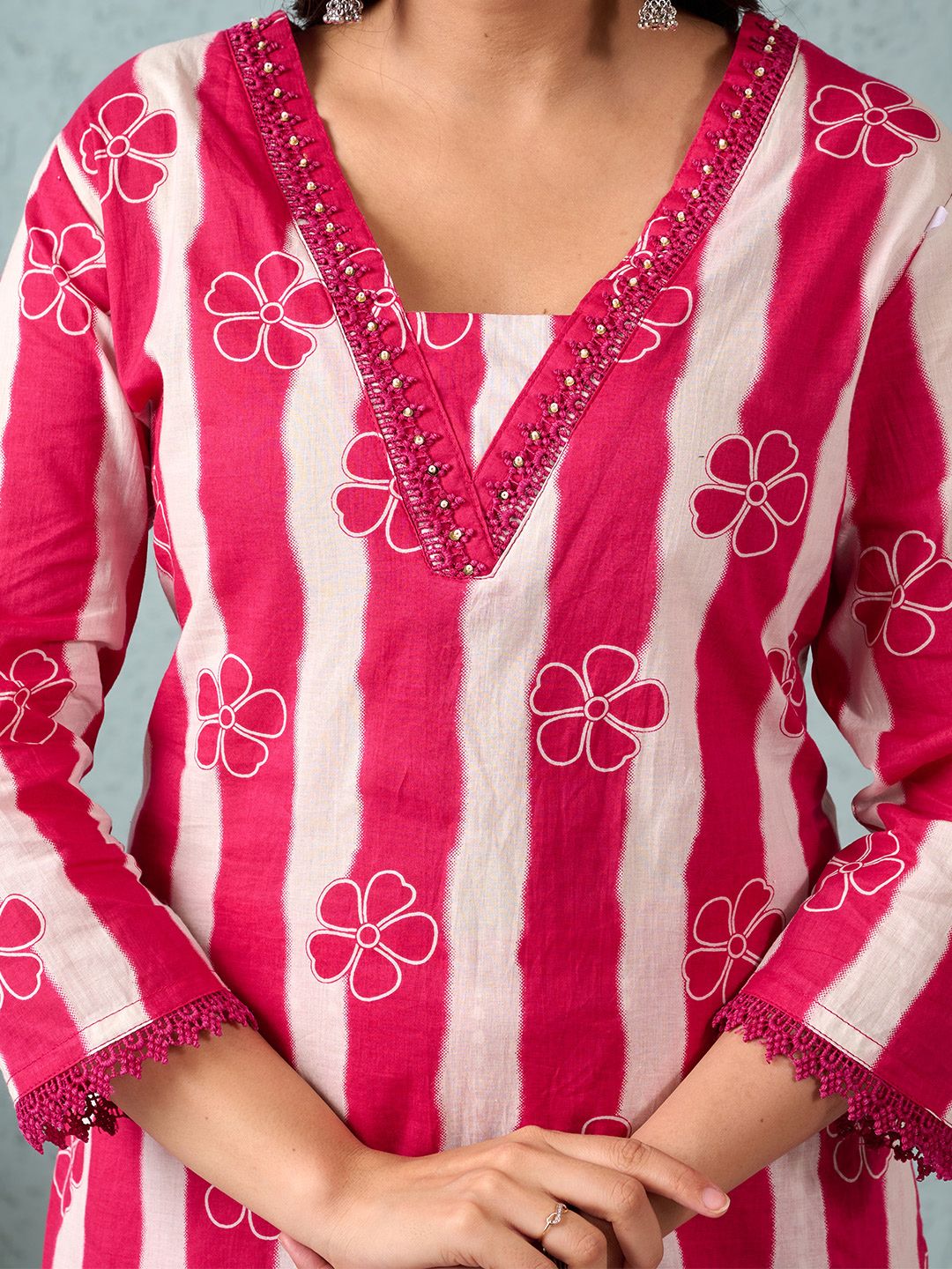 Varanga Stripper with Floral Printed Kurta with Trouser & Dupatta