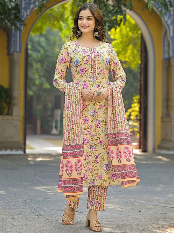 KALINI Women Floral Printed Regular Kurta with Trousers & With Dupatta