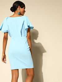 Athena Women Stunning Blue Solid New Neckline Dress