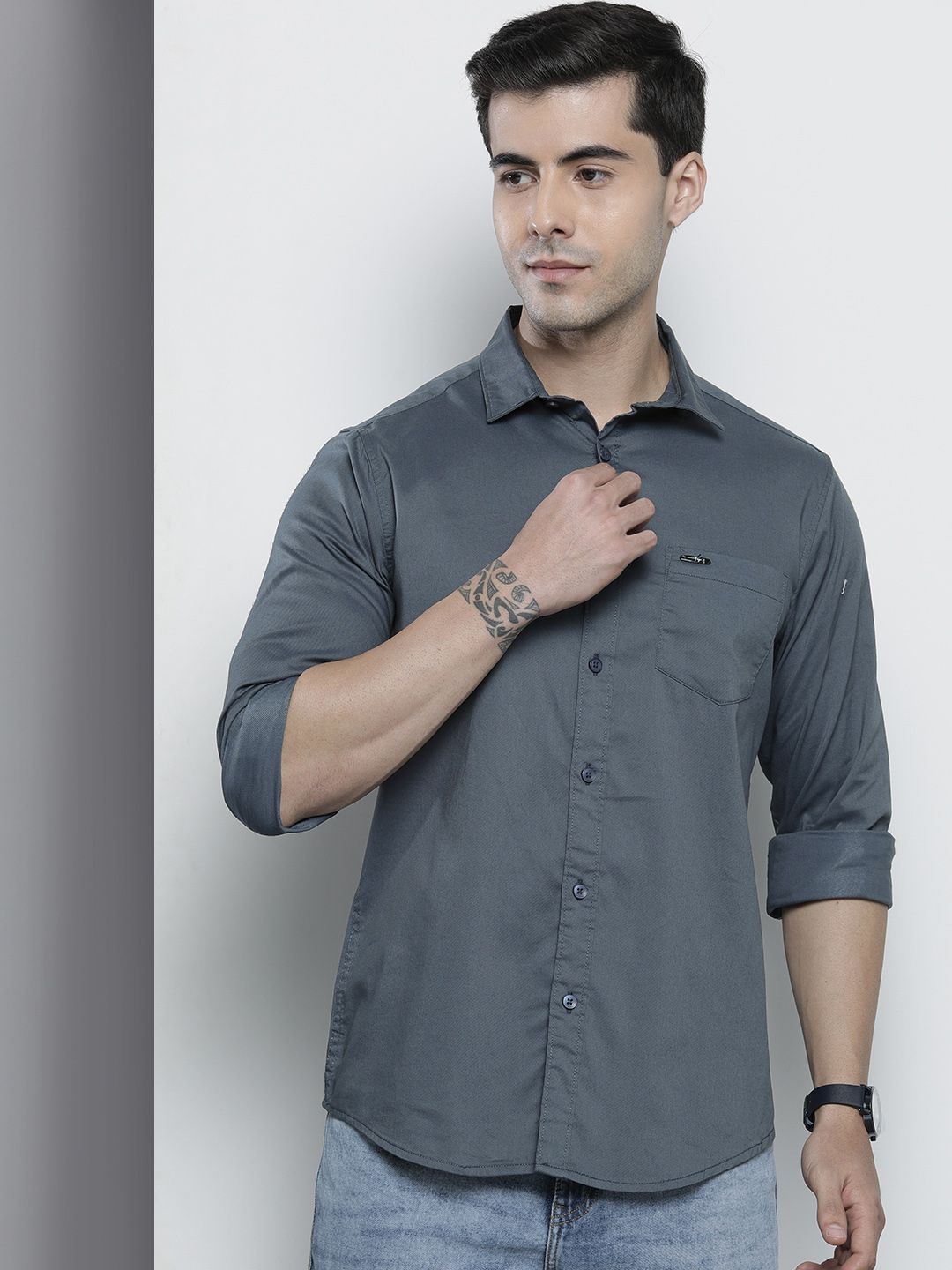 The Indian Garage Co Men Teal Blue Solid Comfort Fit Casual Shirt