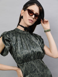 STREET 9 Green Satin A-Line Dress