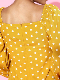 Berrylush Women Bright Yellow Polka Dots Sweetheart Neck Dress