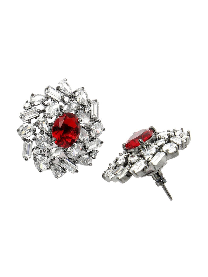 Karatcart perak bersalut zirkonia bersalut floral stud anting-anting