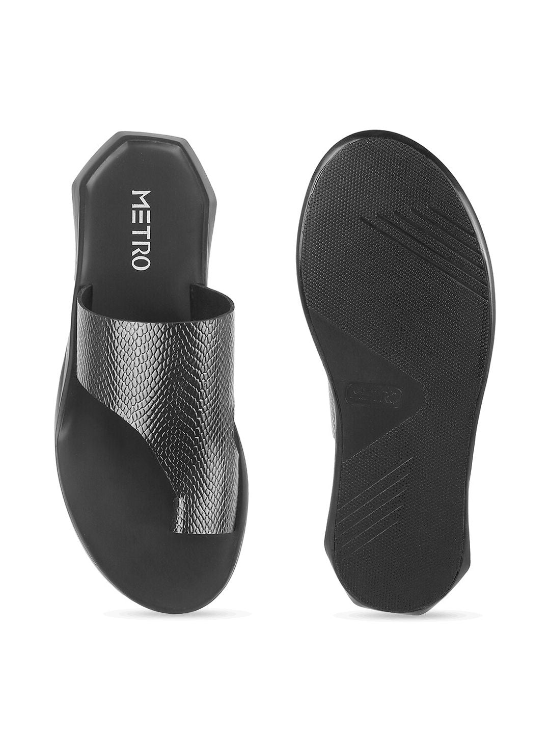Metro Men Textured Leather One Toe Comfort Sandals