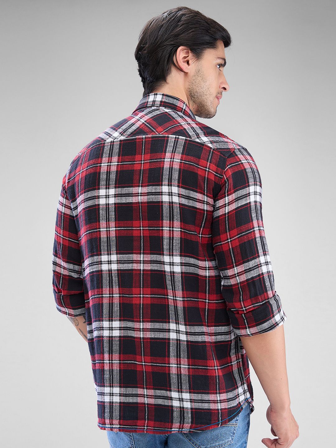 SPYKAR Men Tartan Checks Spread Collar Slim Fit Casual Shirt
