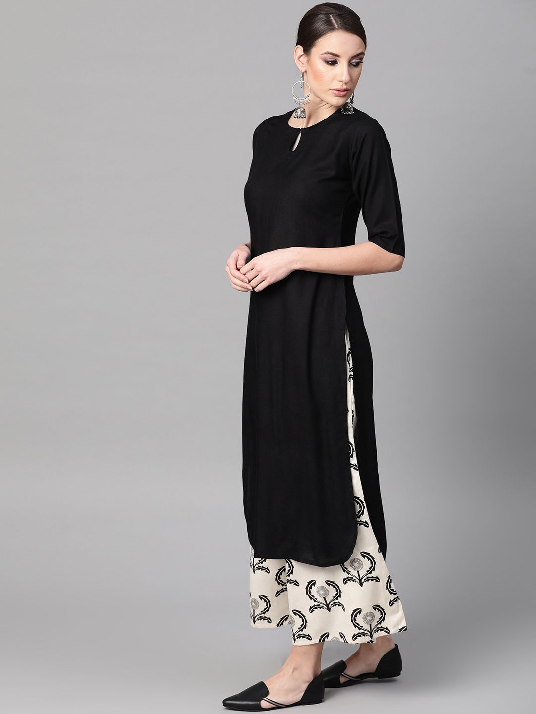 Gerua By Libas Women Black  Off-White Solid Kurta with Palazzos