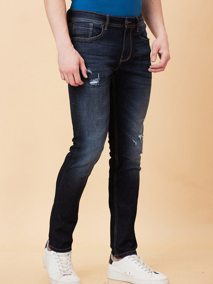 Being Human Men Skinny Fit Mid Rise Low Distress Light Fade Jeans