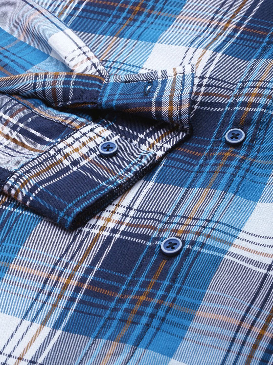 The Indian Garage Co Men Blue Tartan Checked Cotton Casual Shirt