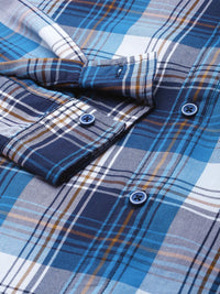 The Indian Garage Co Men Blue Tartan Checked Cotton Casual Shirt