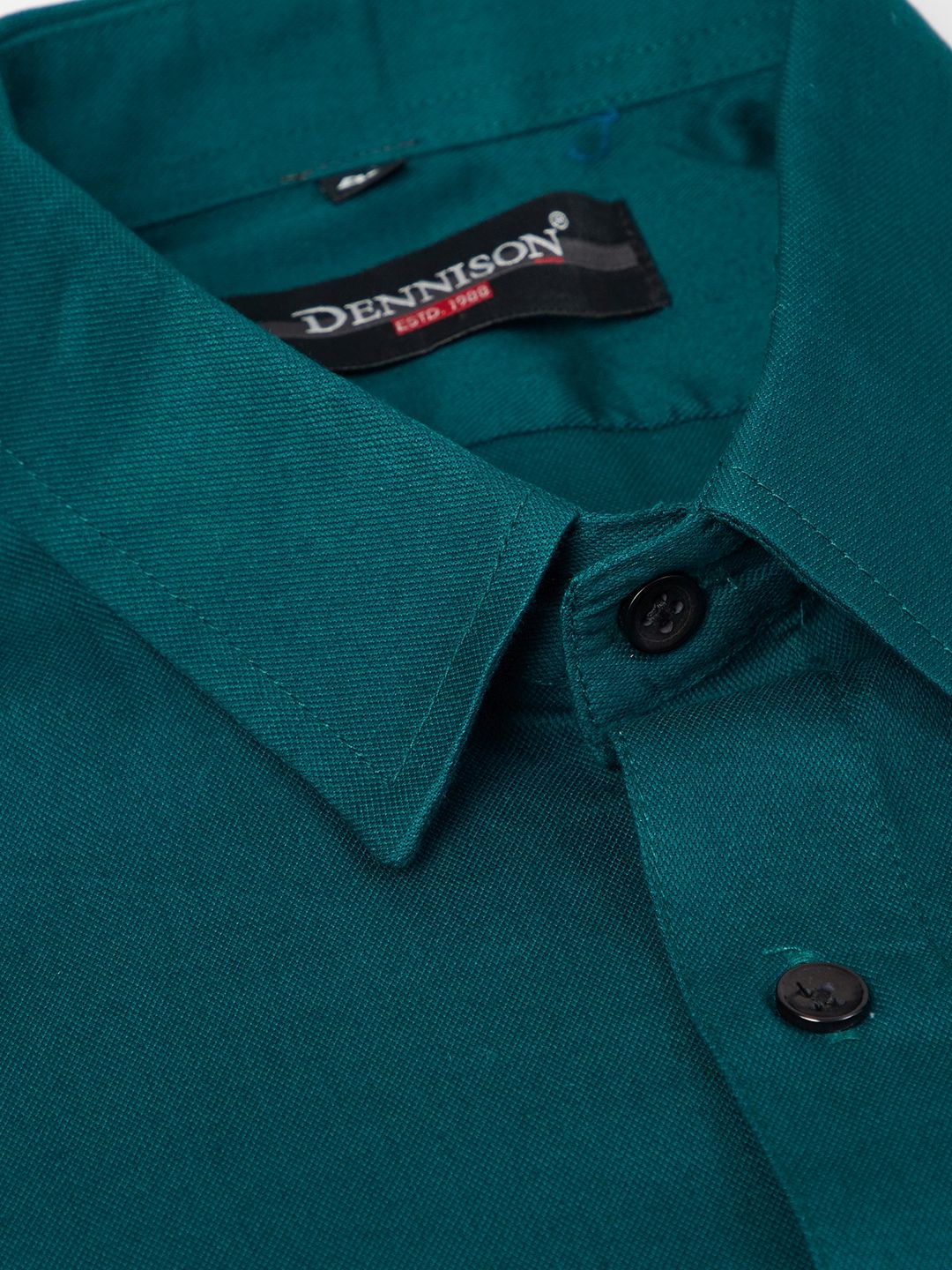 DENNISON Men Teal Green Smart Slim Fit Solid Formal Shirt