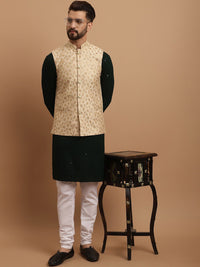SOJANYA Ethnic Embroidered Sequinned Pure Cotton Kurta & Churidar With Nehru Jacket