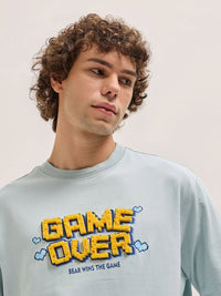 T-shirt Leher Tipografi Bear House Applique Applique T-Shirt Santai