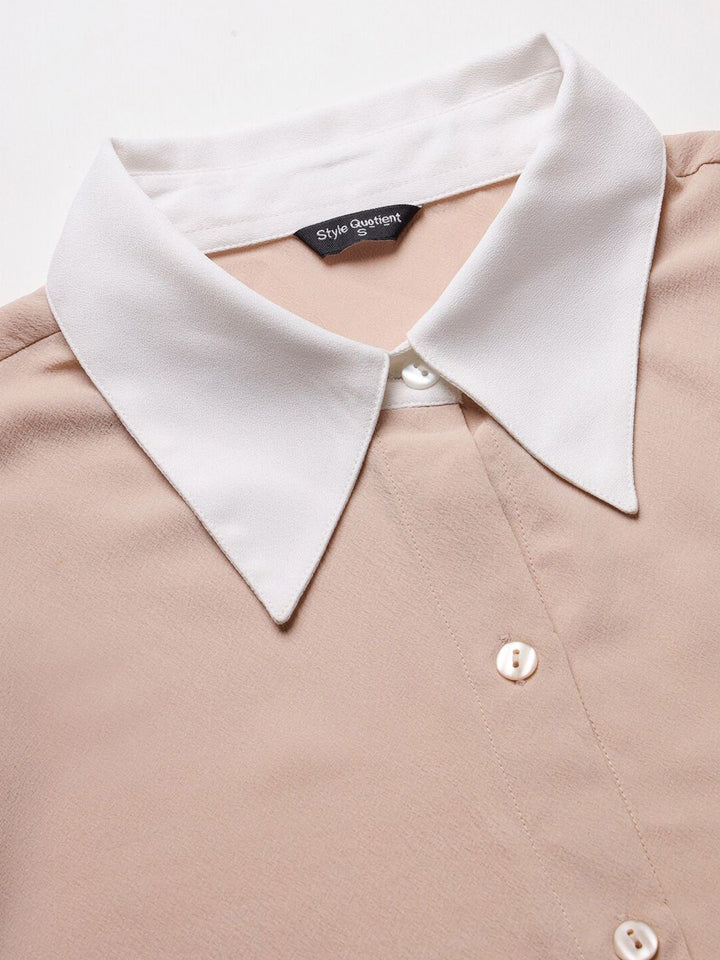 Style Quotient Nude-Coloured Smart Spread Collar Formal Shirt