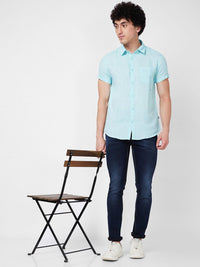 SPYKAR Spread Collar Short Sleeves Regular Fit Opaque Casual Shirt