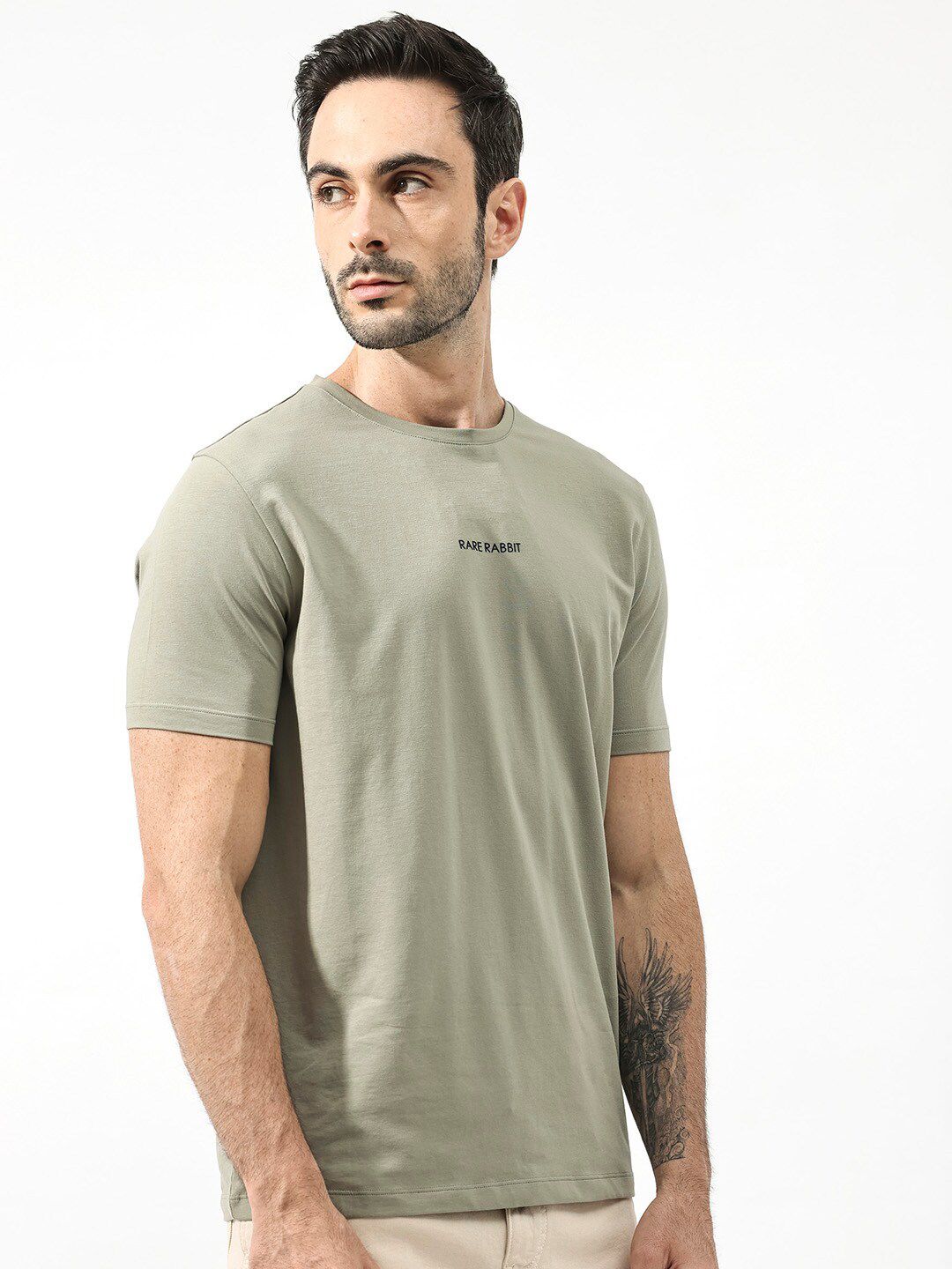 RARE RABBIT Men Stark Typographic Printed Regular Fit T-Shirt