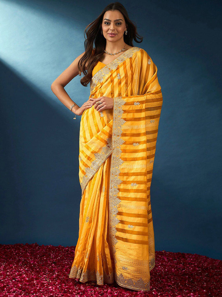 Saree mall Striped Gotta Patti Organza Sarees