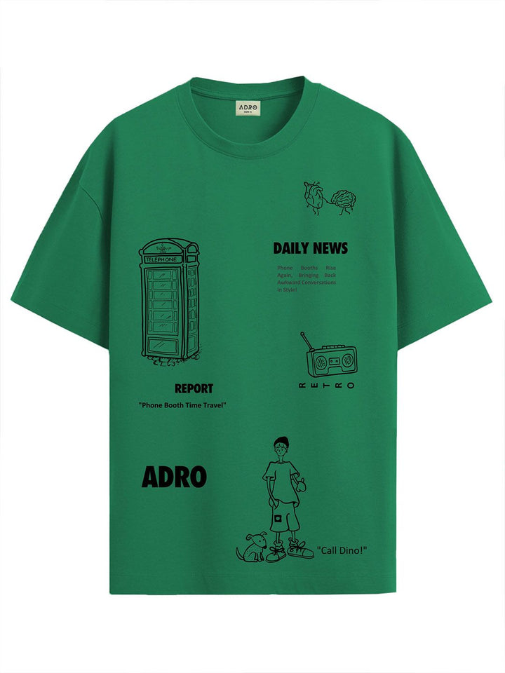 ADRO Men Graphic Printed Round Neck Cotton Oversized T-Shirt