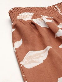 Berrylush Women Brown Floral Printed Relaxed High-Rise Trousers
